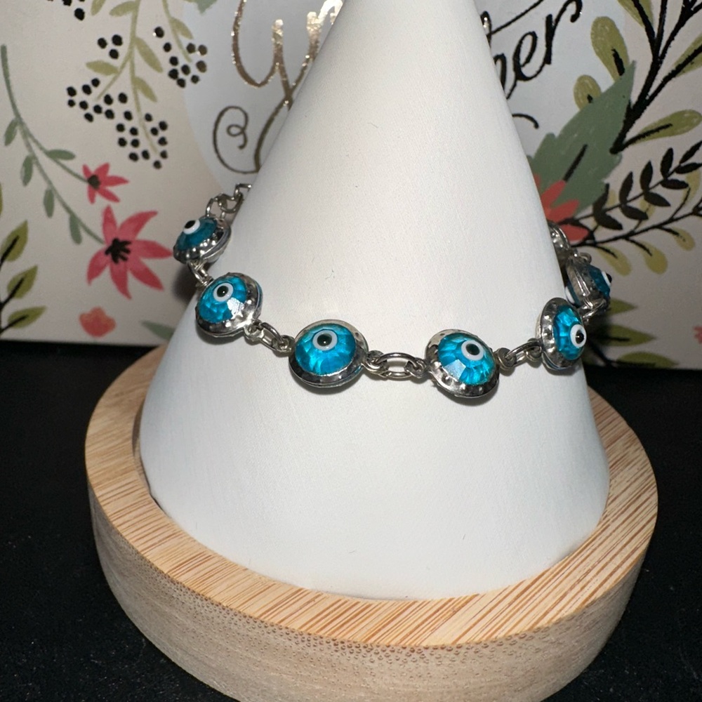 Silver and Blue Evil Eye Bracelet